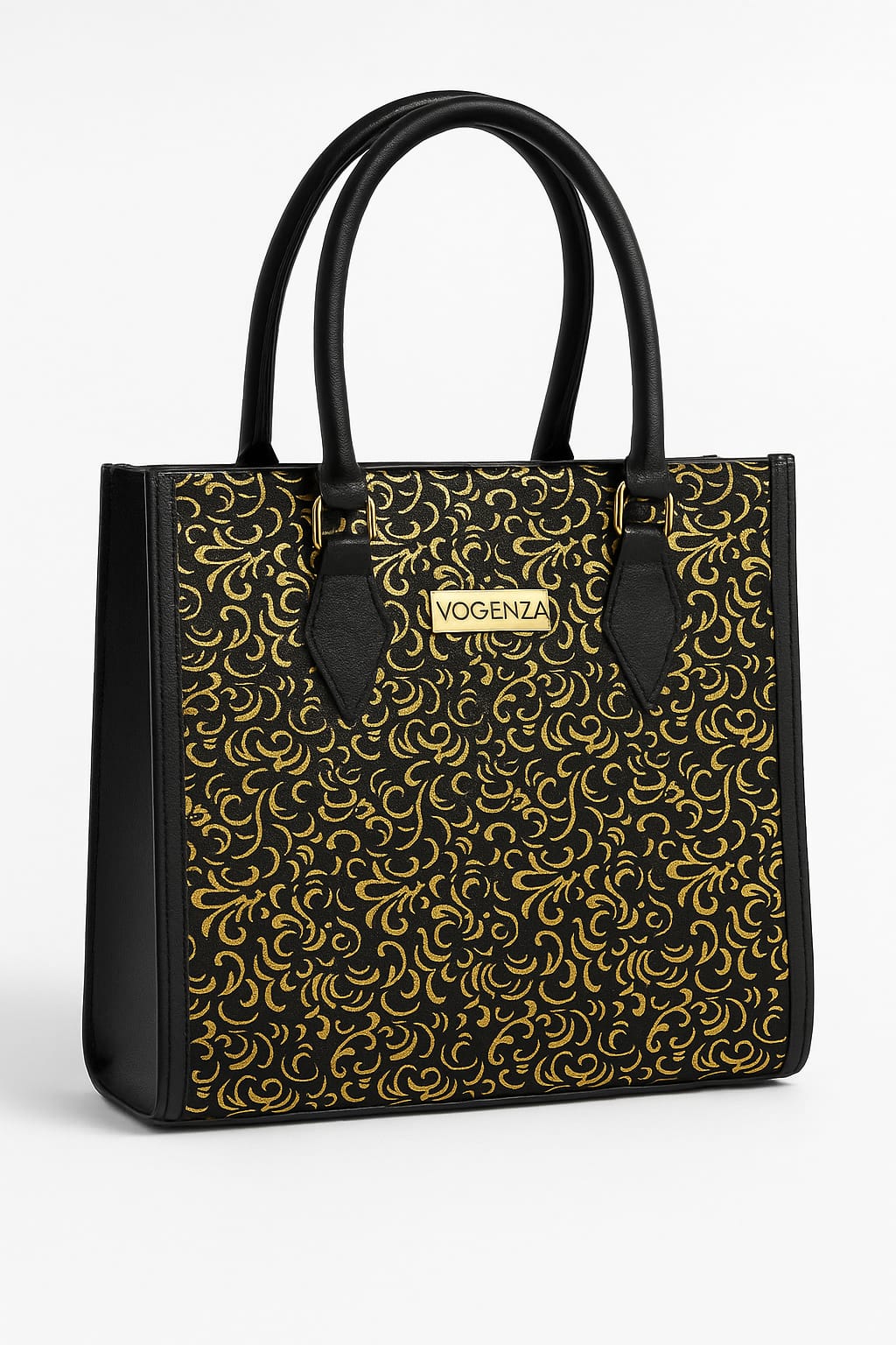 VOGENZA Royal Black & Gold Embroidered Tote – Luxe Festive Edition