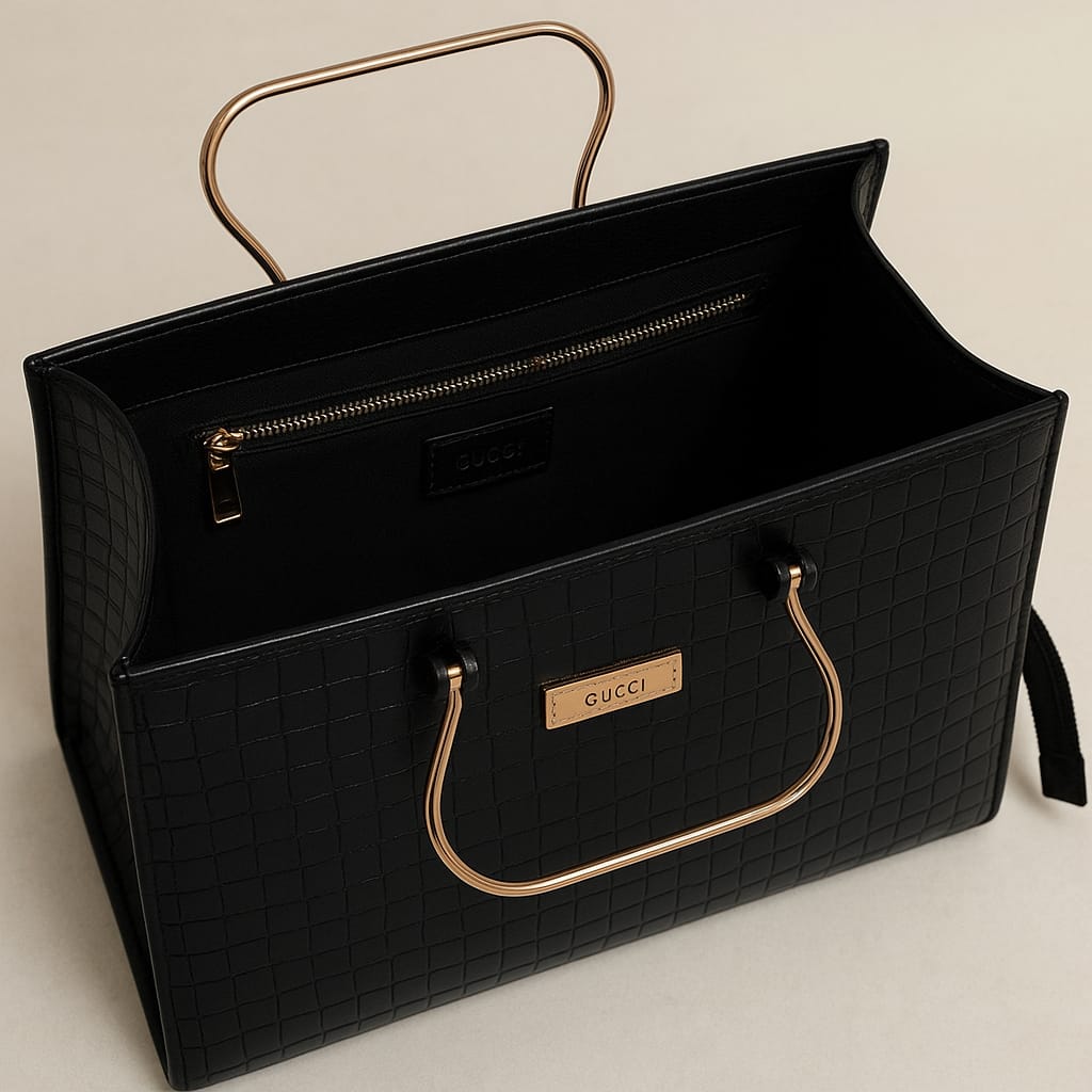 VOGENZA Classic Croc-Textured Brown Handbag – Elegant Structured Tote for Women