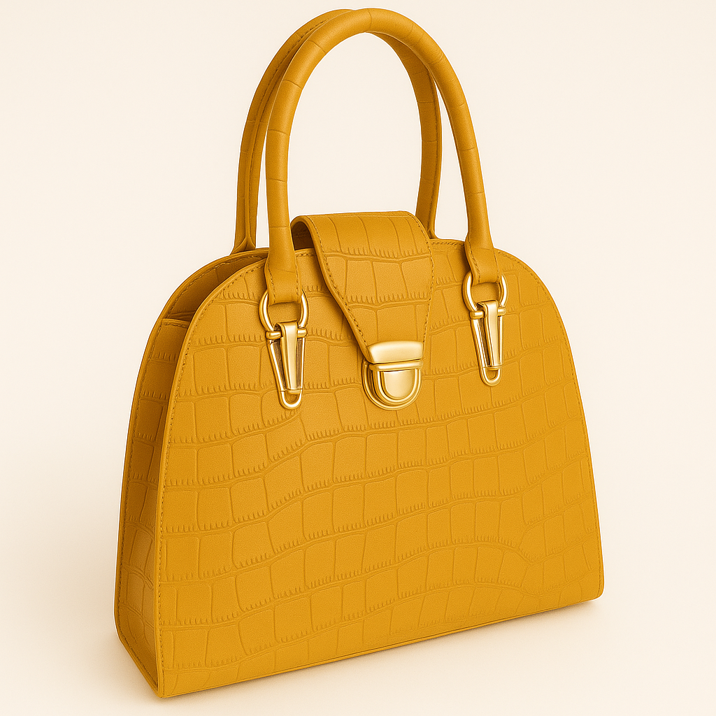 VOGENZA Vintage Croc-Pattern Brown Handbag – Elegant Top Handle Tote for Women