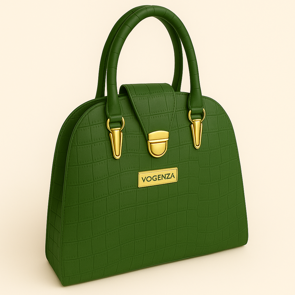VOGENZA Vintage Croc-Pattern Brown Handbag – Elegant Top Handle Tote for Women