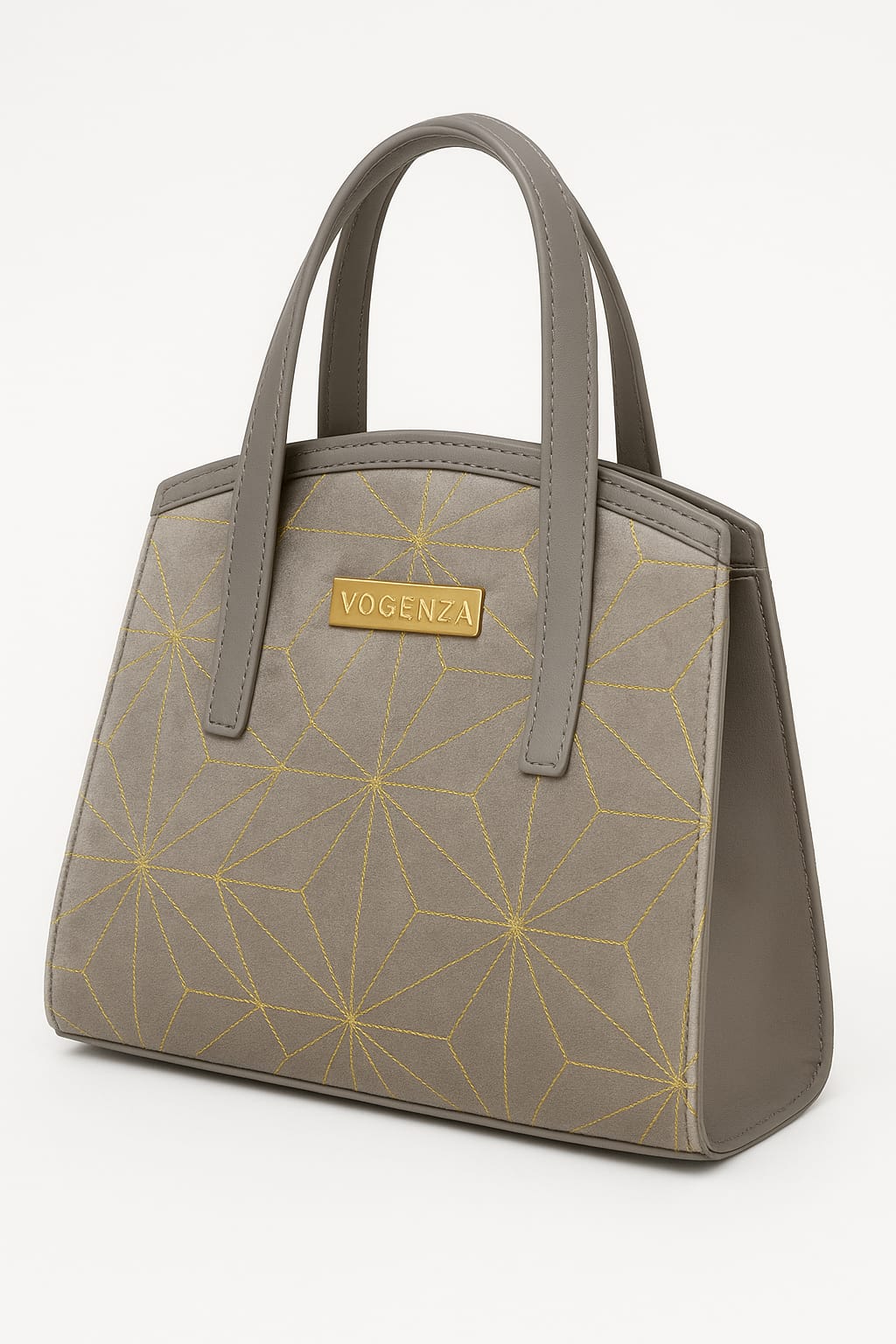 VOGENZA Geometric Stitch Detail Mini Tote – Grey Elegance