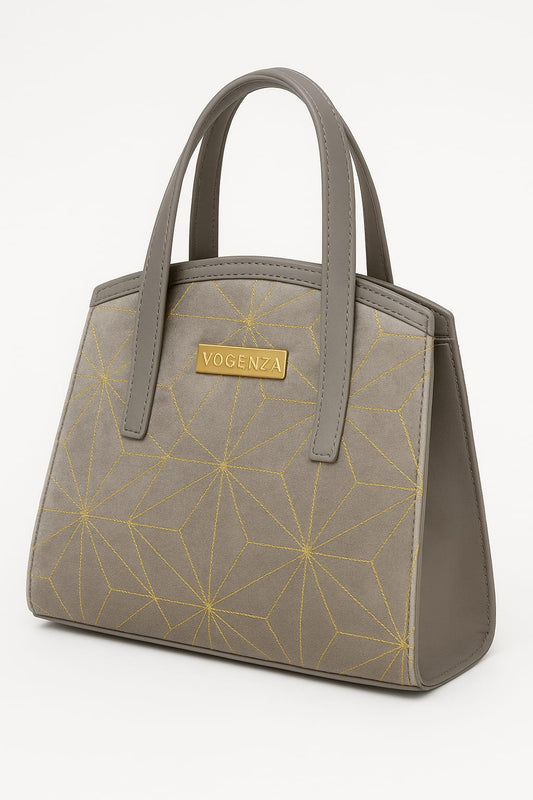 VOGENZA Geometric Stitch Detail Mini Tote – Grey Elegance