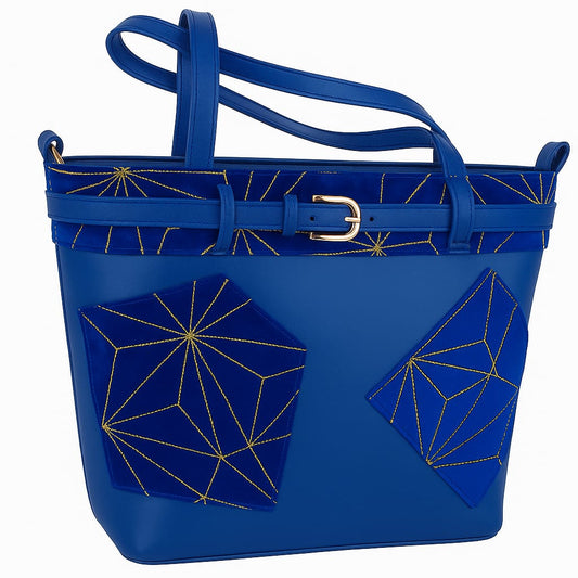 VOGENZA Black Geometric Velvet Tote