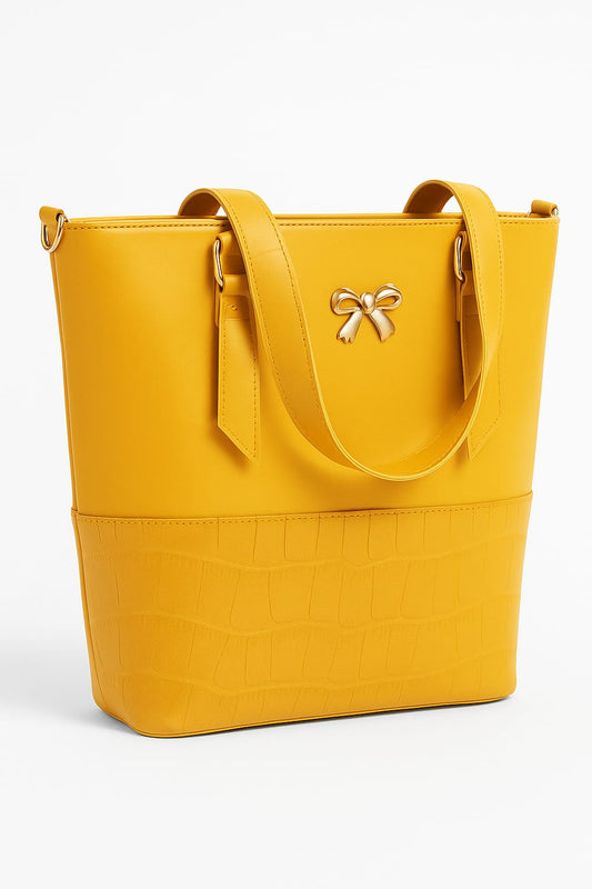 VOGENZA Yellow Bow Charm Tote