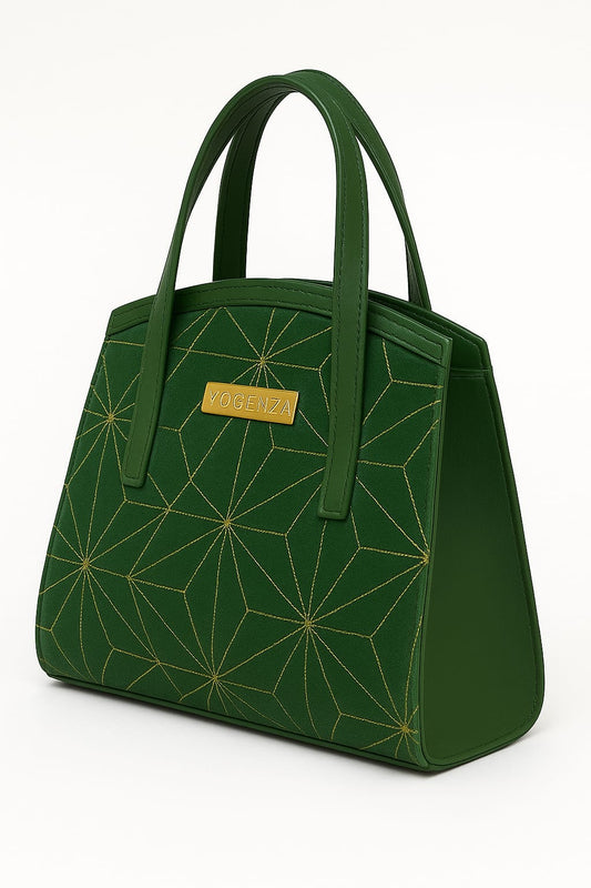 VOGENZA Geometric Stitch Detail Mini Tote – Grey Elegance